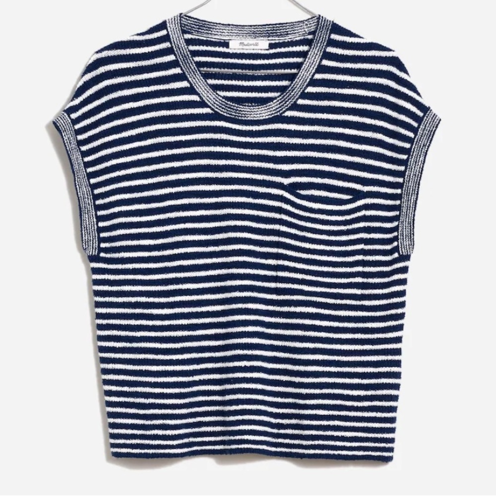 MADEWELL Knit Ribbed Pocket Sweater Tee in Stripe size XS